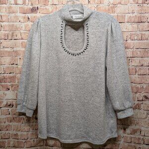 89th & Madison Sweater Keyhole Mock Neck with Rhinestones 3/4 Sleeve Size Medium